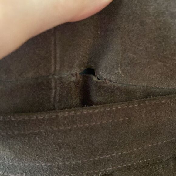 Vintage 70's Chocolate Brown Suede Leather Penny Lane Coat with Faux Fur Collar - Picture 12 of 15